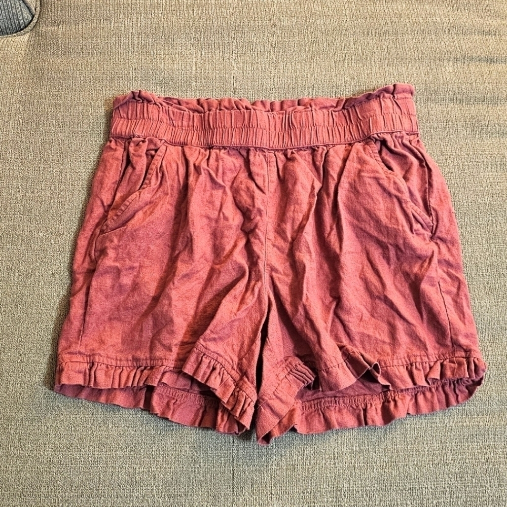 LOFT Linen Blend Dark Pink Casual Lounge Slouchy High-Rise Shorts XS